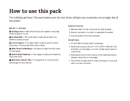 Inside page preview of Holiday Couples Pack