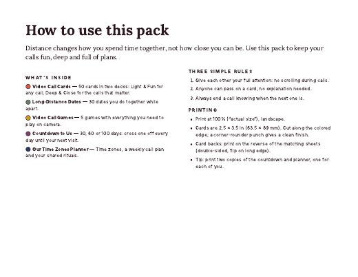 Inside page preview of Long-Distance Love Pack